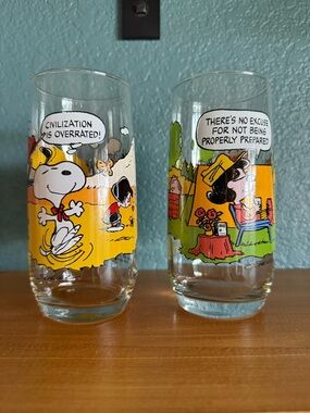 Vintage Mcdonald’s Snoopy Camp Collection Peanuts Glass Cups Lot Of 2